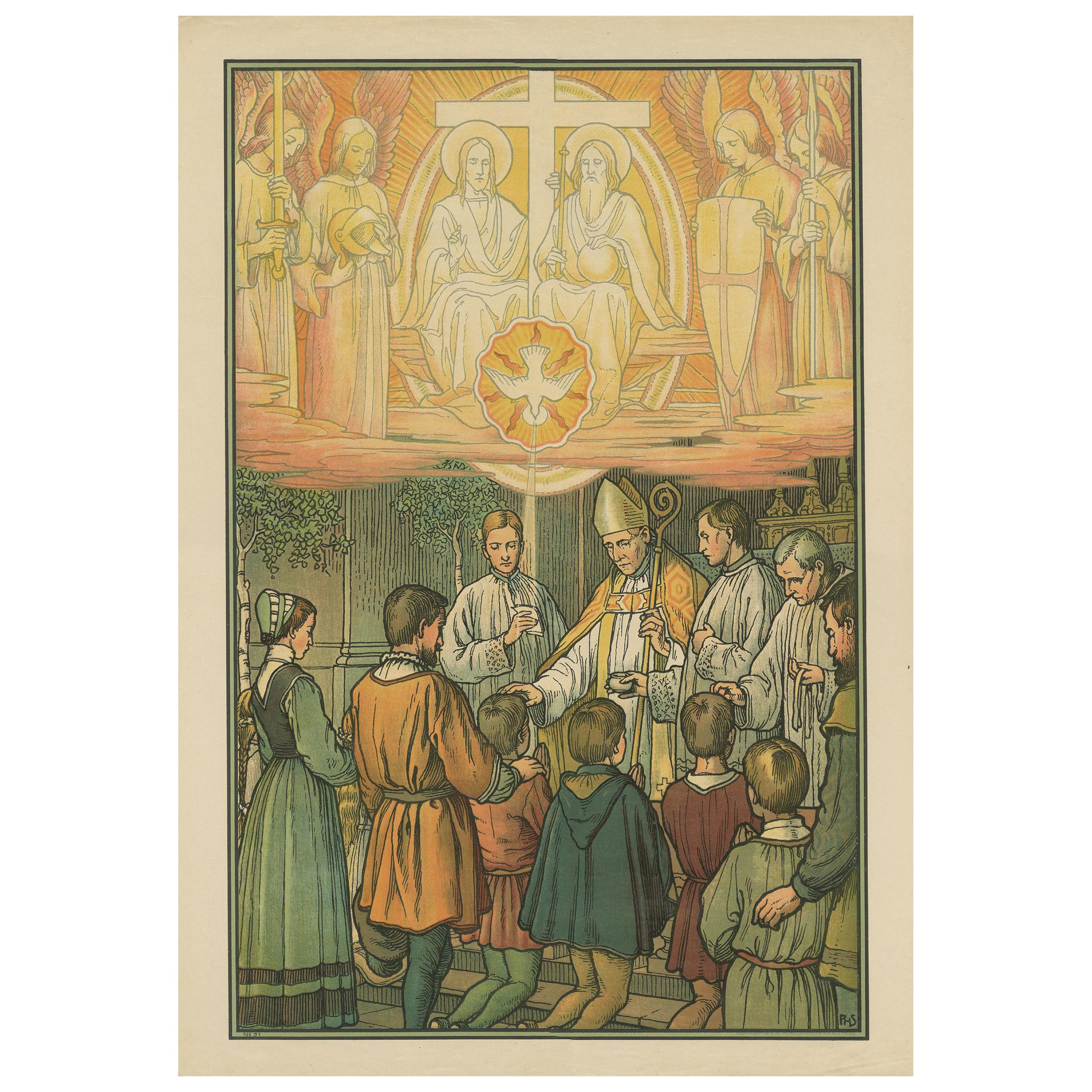 Antique Religion Print of the Seven Sacraments, Confirmation, '1913' For Sale