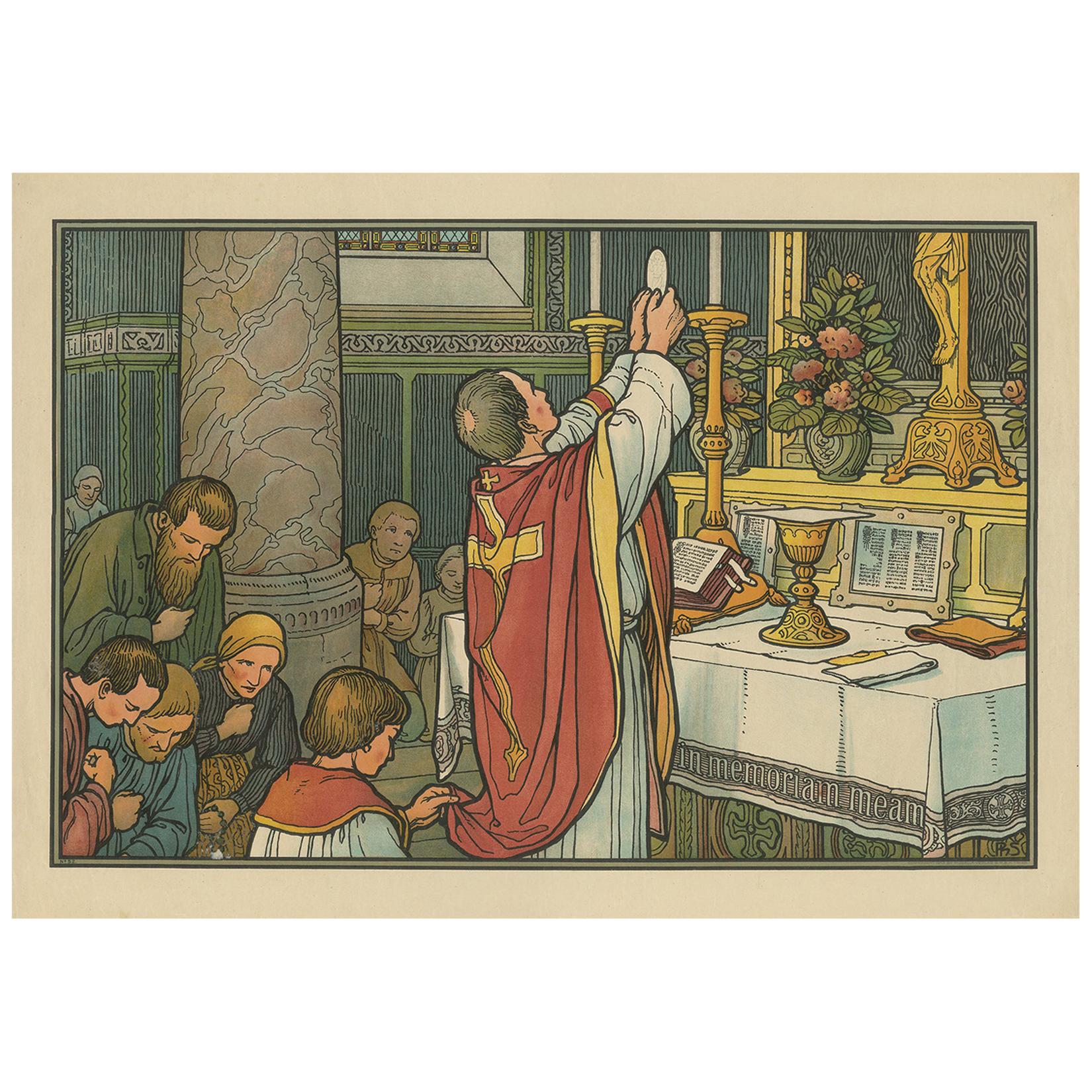 Antique Religion Print of the Seven Sacraments, Eucharist '1913' For Sale