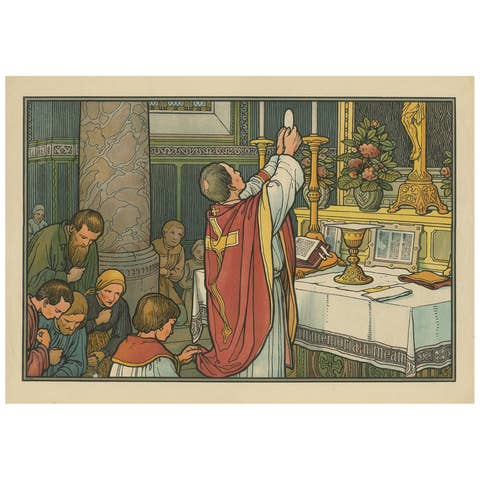 Antique Religion Print of the Seven Sacraments, Eucharist - 1913