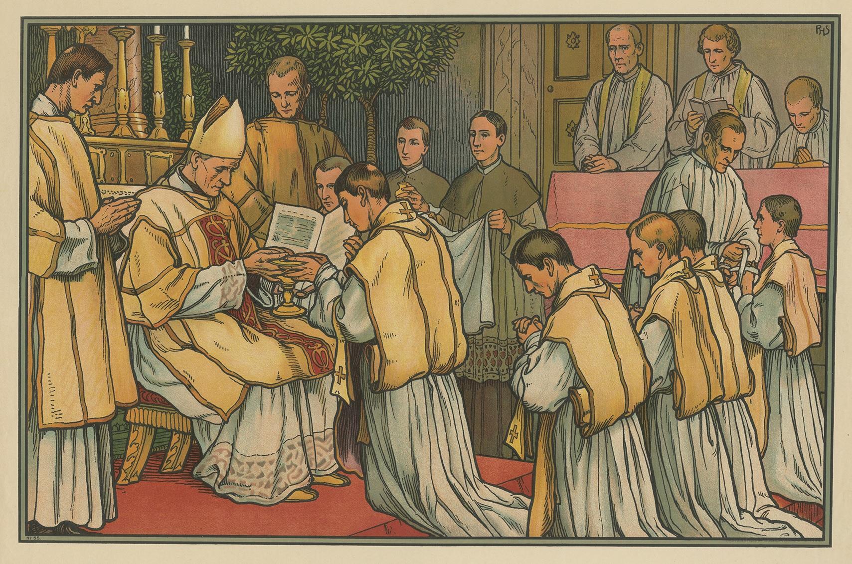 Großer antiker Druck der sieben Sakramente. Erschienen im Mosella-Verlag, 1913. Dieser Druck stammt aus einer Serie mit dem Titel 