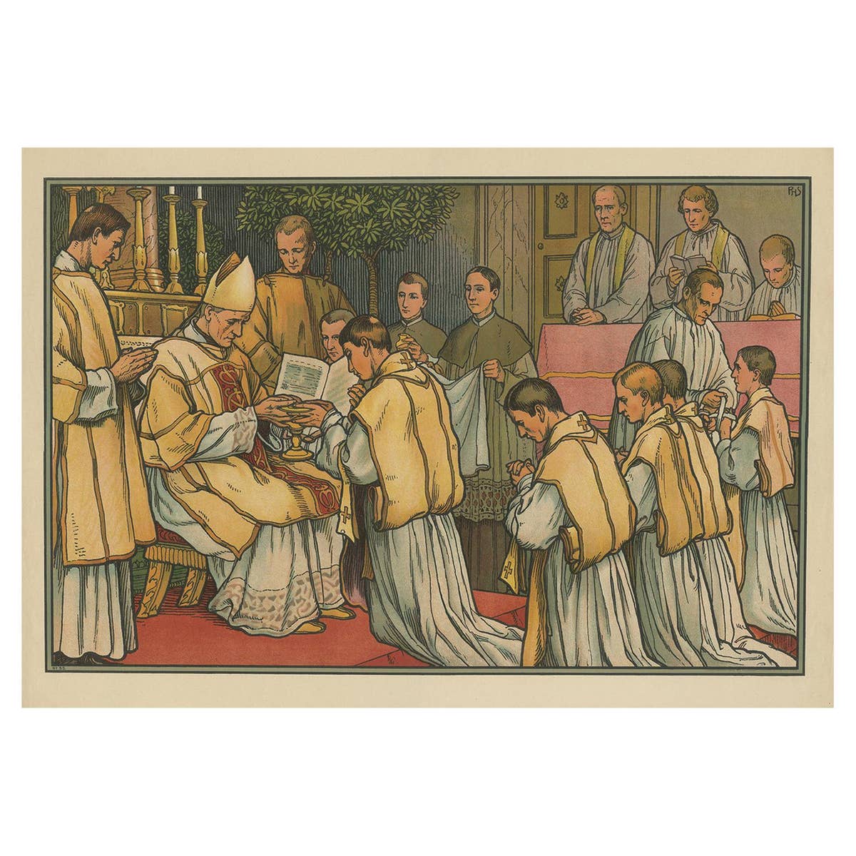 Antique Religion Print of the Seven Sacraments, Holy Orders, 1913