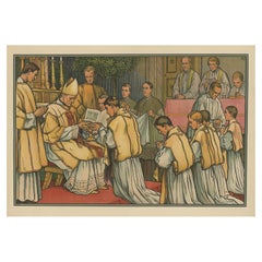 Impression religieuse ancienne des sept Sacraments, SaintsOrdres, 1913