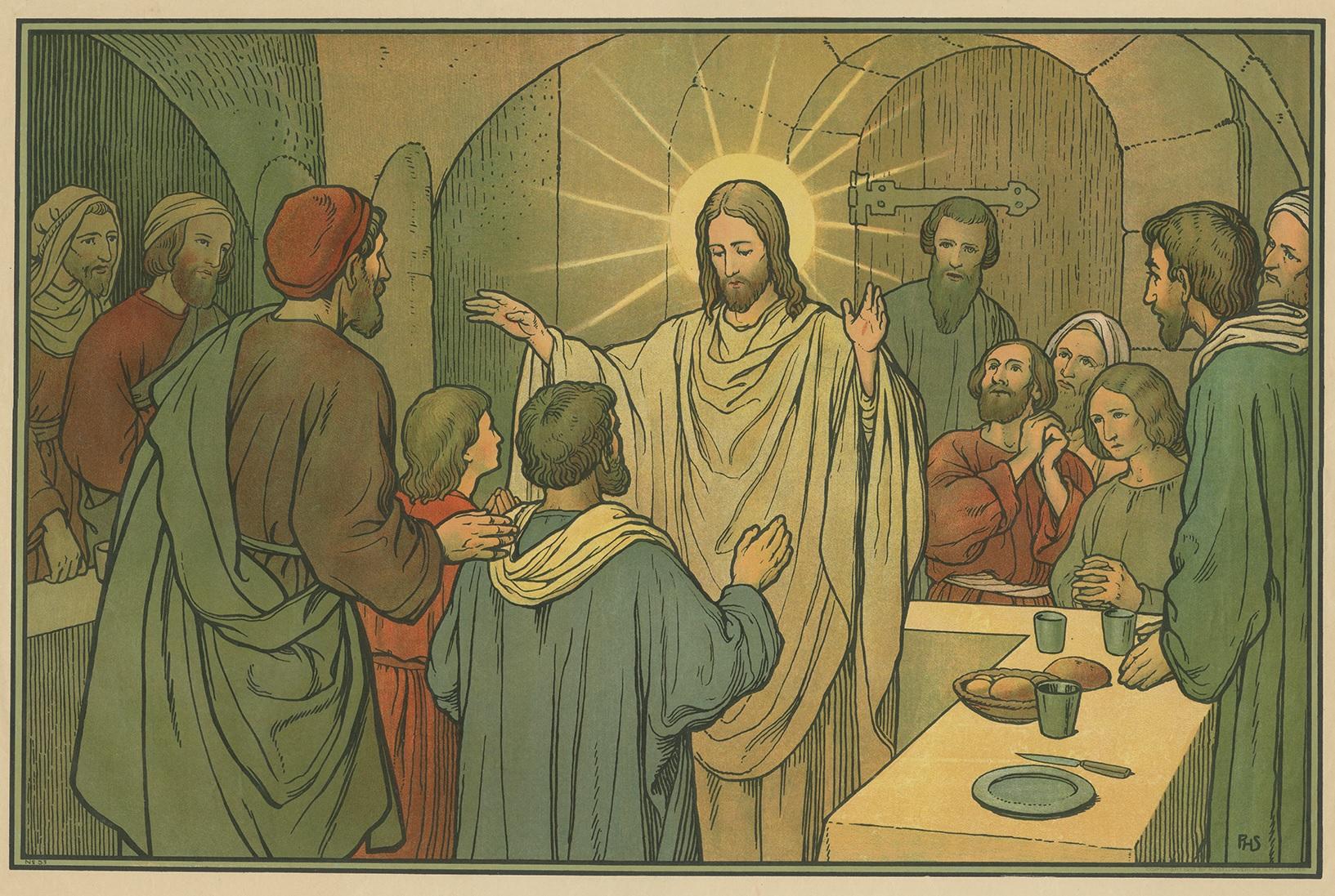 Gran impresión antigua de los siete sacramentos. Publicado por Mosella-Verlag, 1913. Este grabado procede de una serie titulada 