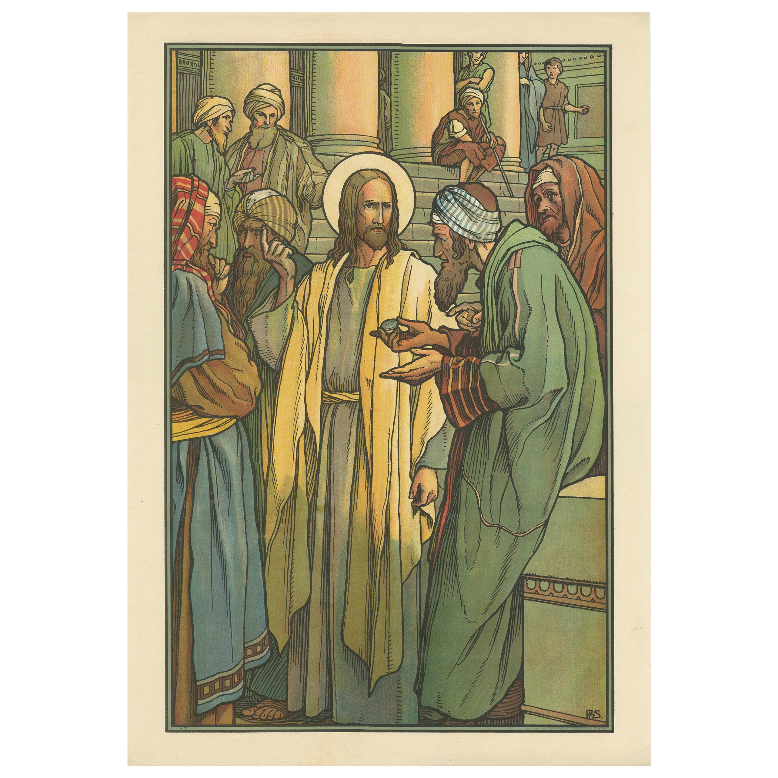 Antique Religion Print of the Tribute Money, '1913' For Sale