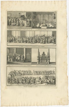 Antique Religion Print Showing Rituals & Ceremonies for the Death of a Pope 1724