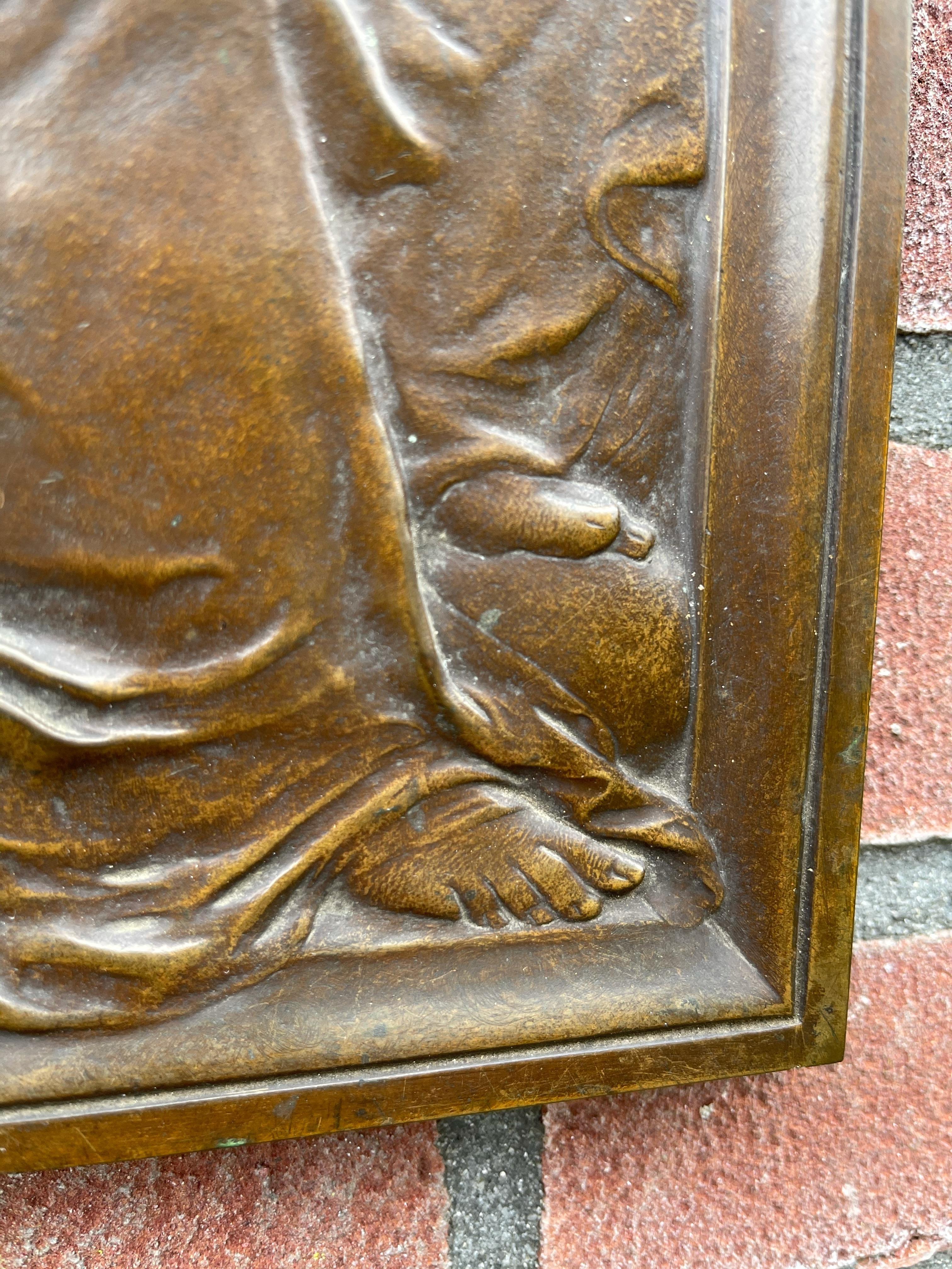 Antique Religious Bronze Wall Plaque of Holy Mary and Child after Donatello In Excellent Condition In Lisse, NL