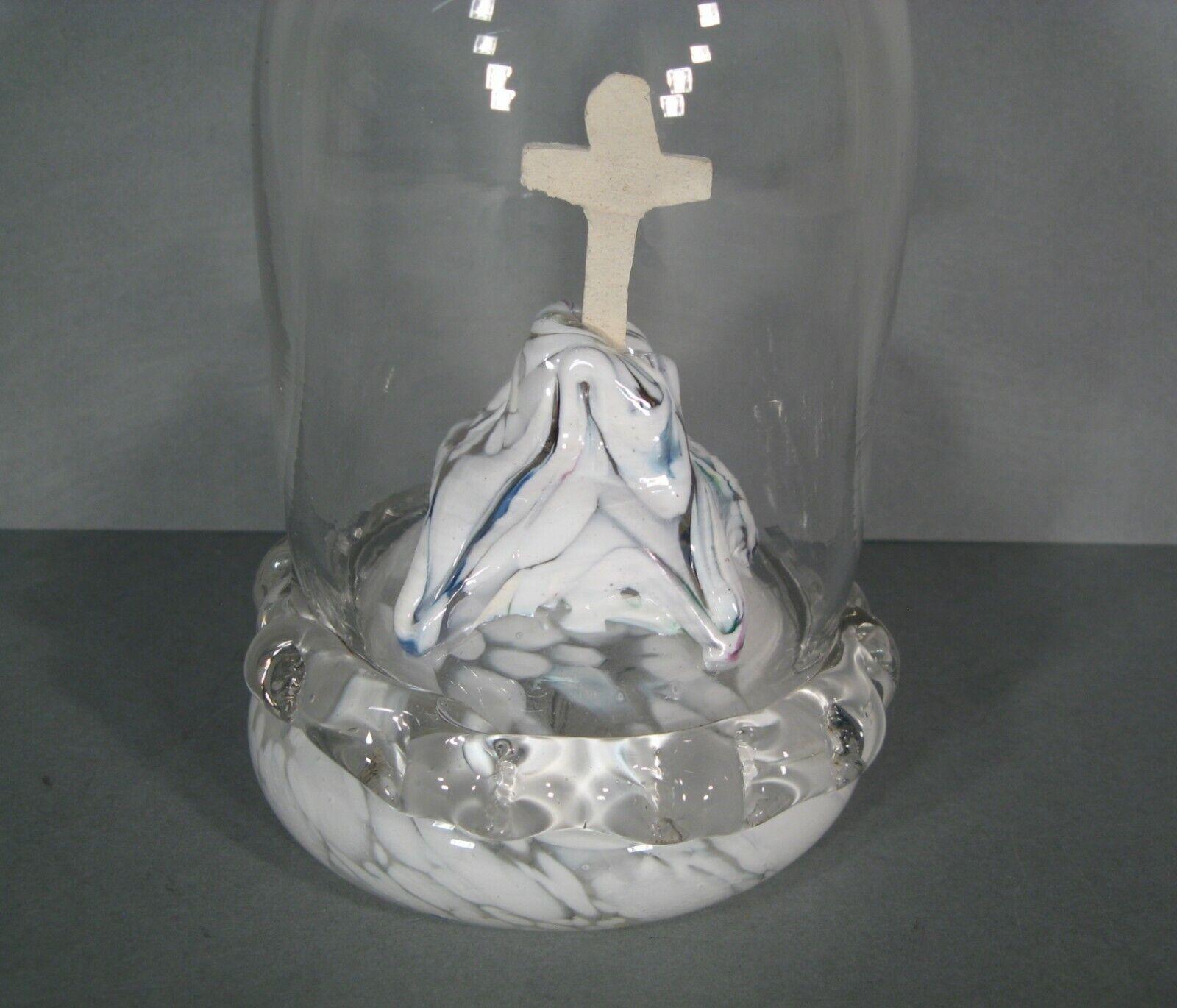 Antique Religious Devotional Glass Crucifix under Blown Glass Dome - 1Y173 4