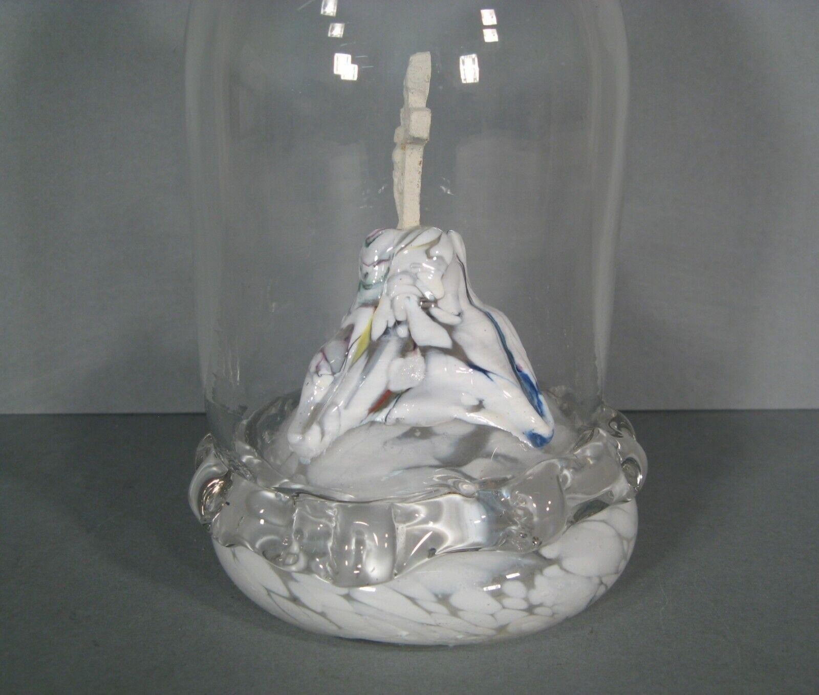 Antique Religious Devotional Glass Crucifix under Blown Glass Dome - 1Y173 5