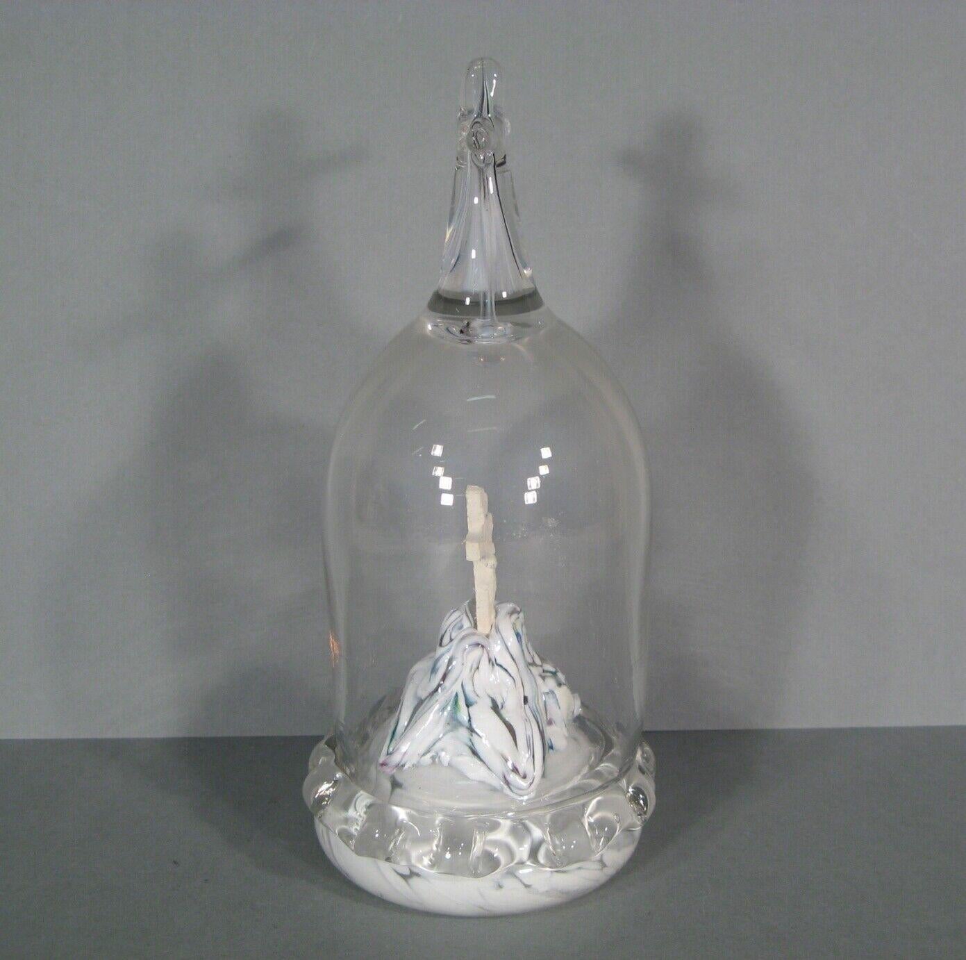 19th Century Antique Religious Devotional Glass Crucifix under Blown Glass Dome - 1Y173