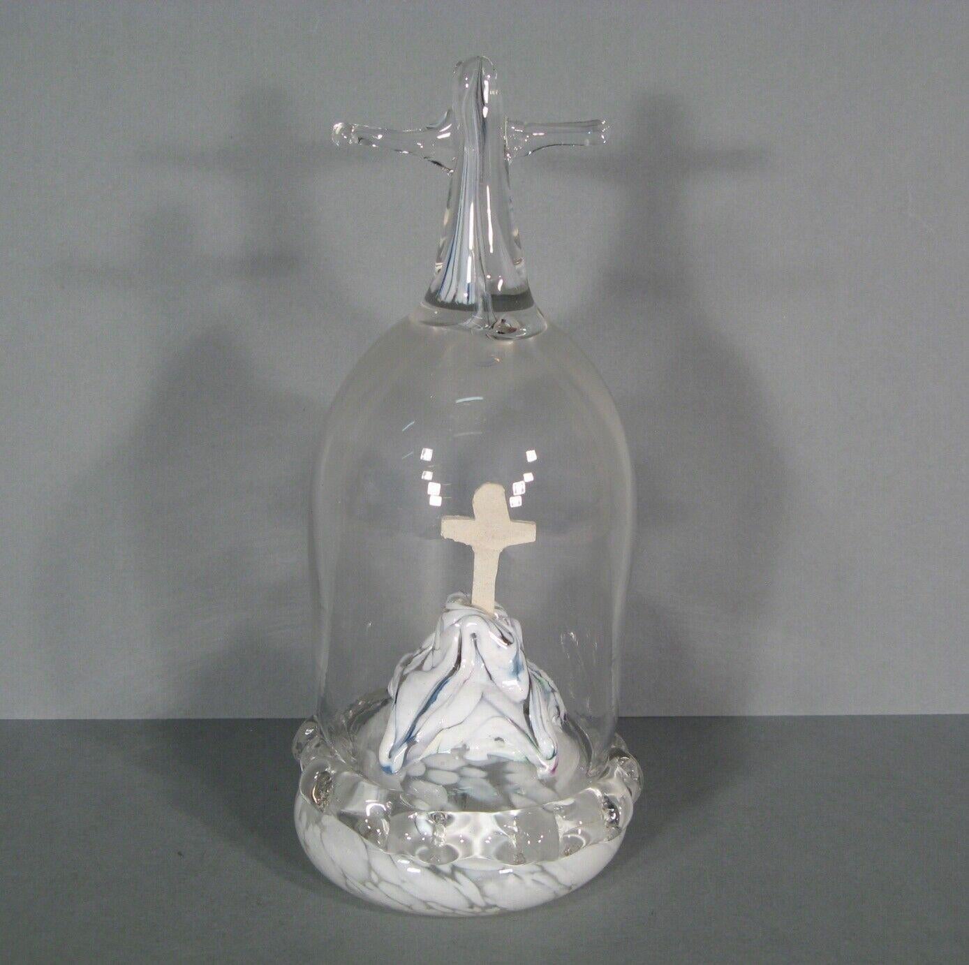 Antique Religious Devotional Glass Crucifix under Blown Glass Dome - 1Y173 1