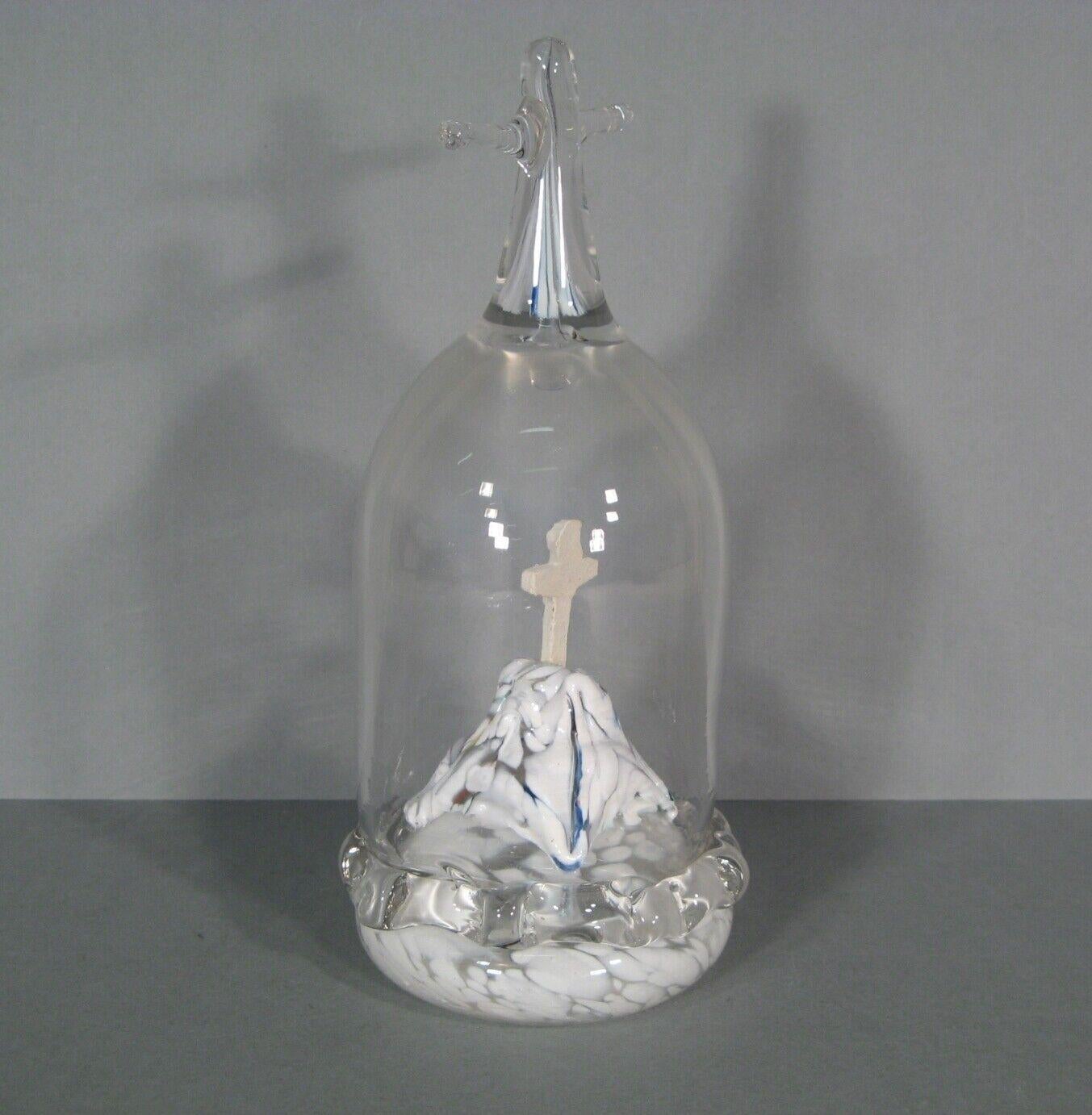 Antique Religious Devotional Glass Crucifix under Blown Glass Dome - 1Y173 2