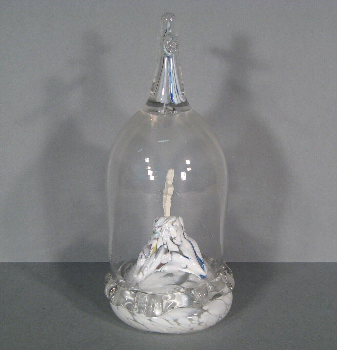Antique Religious Devotional Glass Crucifix under Blown Glass Dome - 1Y173 3