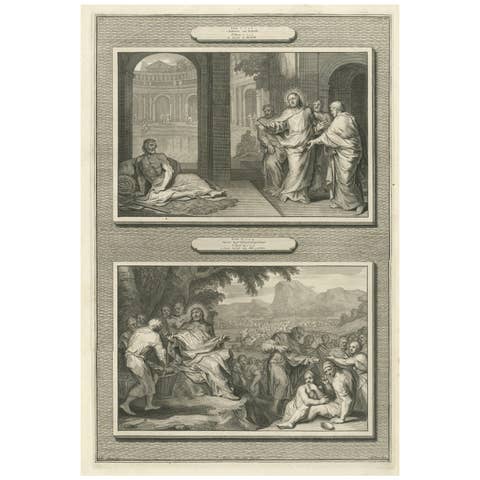 Antique Religious Engravings – Christ Healing at Bethesda & Feeding 5000, c.1700