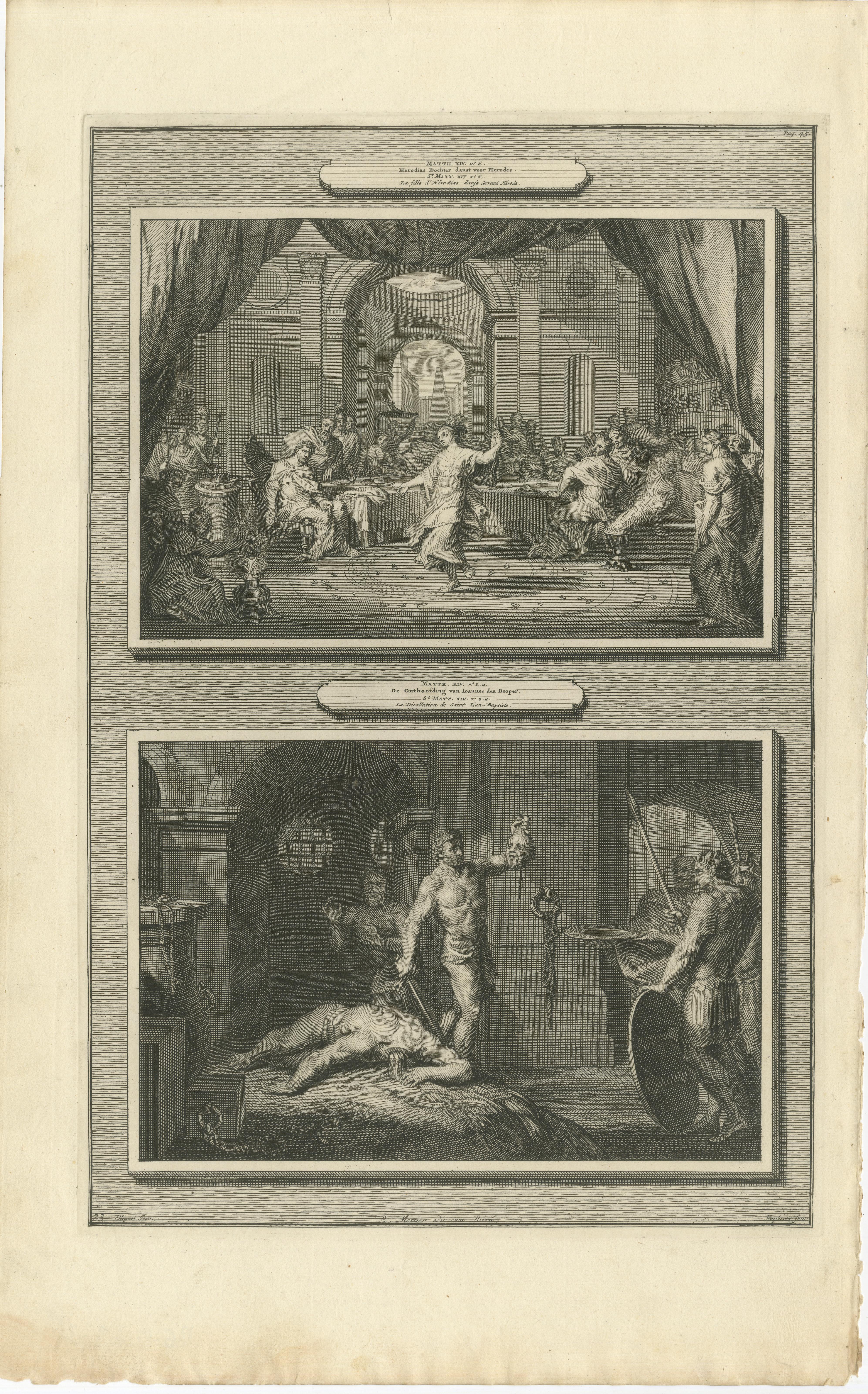 Antike religiöse Stiche - Tanz von Salome & Johannes der Täufer enthauptet, 1700 im Angebot 1