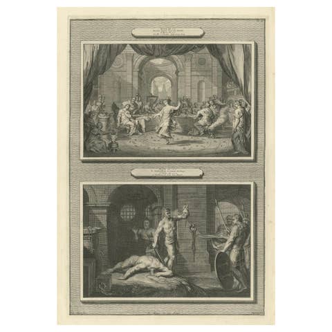 Antique Religious Engravings – Dance of Salome & John the Baptist Beheaded, 1700