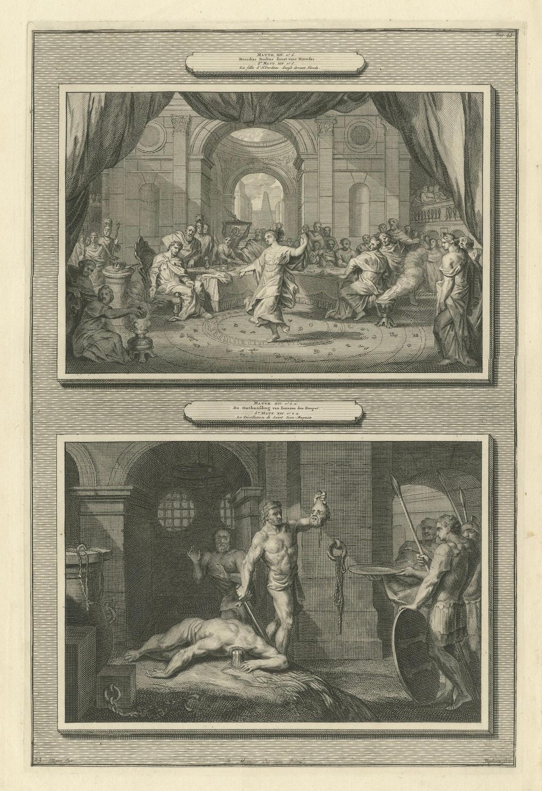 Antike religiöse Stiche - Tanz von Salome & Johannes der Täufer enthauptet, 1700 im Angebot