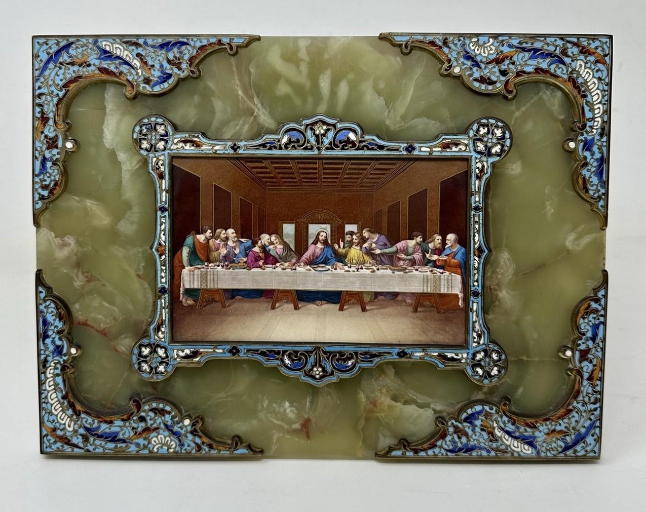Stunning Example of a Religious Grand Tour heavy gauge wall hanging or free-standing Patinated Bronze Cast Rectangular Hand Painted  Porcelain Plaque of generous proportions and Continental origin possible France, depicting a classical scene of the