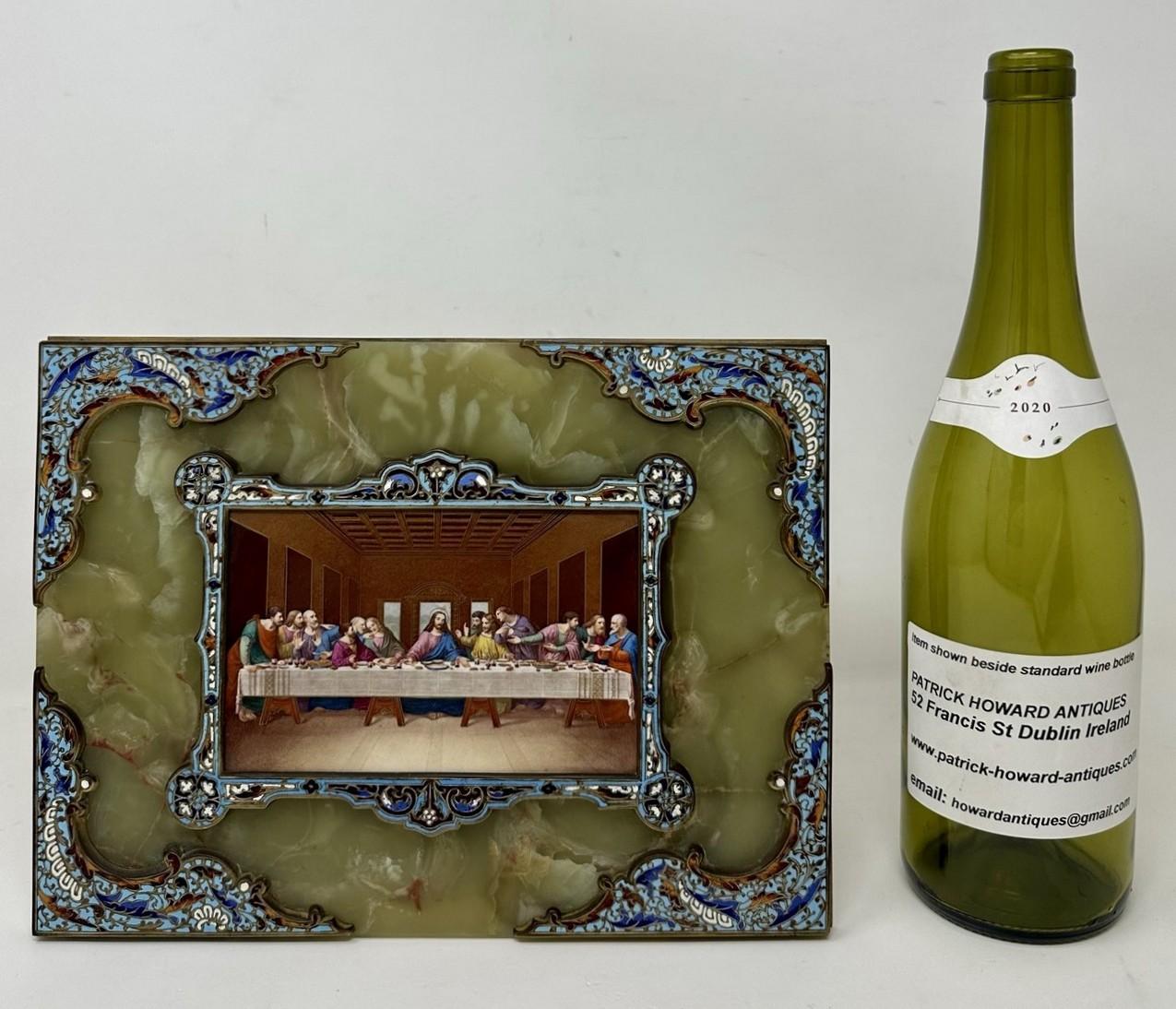 Antike religiöse Grand Tour Plakette Last Supper Gemälde Alabaster Champleve, Alabaster Champleve  im Angebot 3