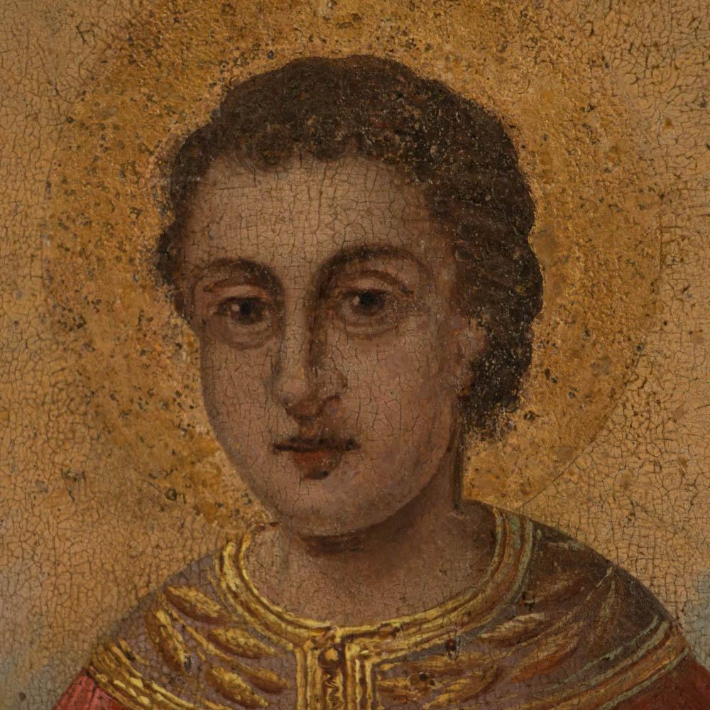 Peinture religieuse ancienne d'icône de Saint Martin sur panneau en vente 2