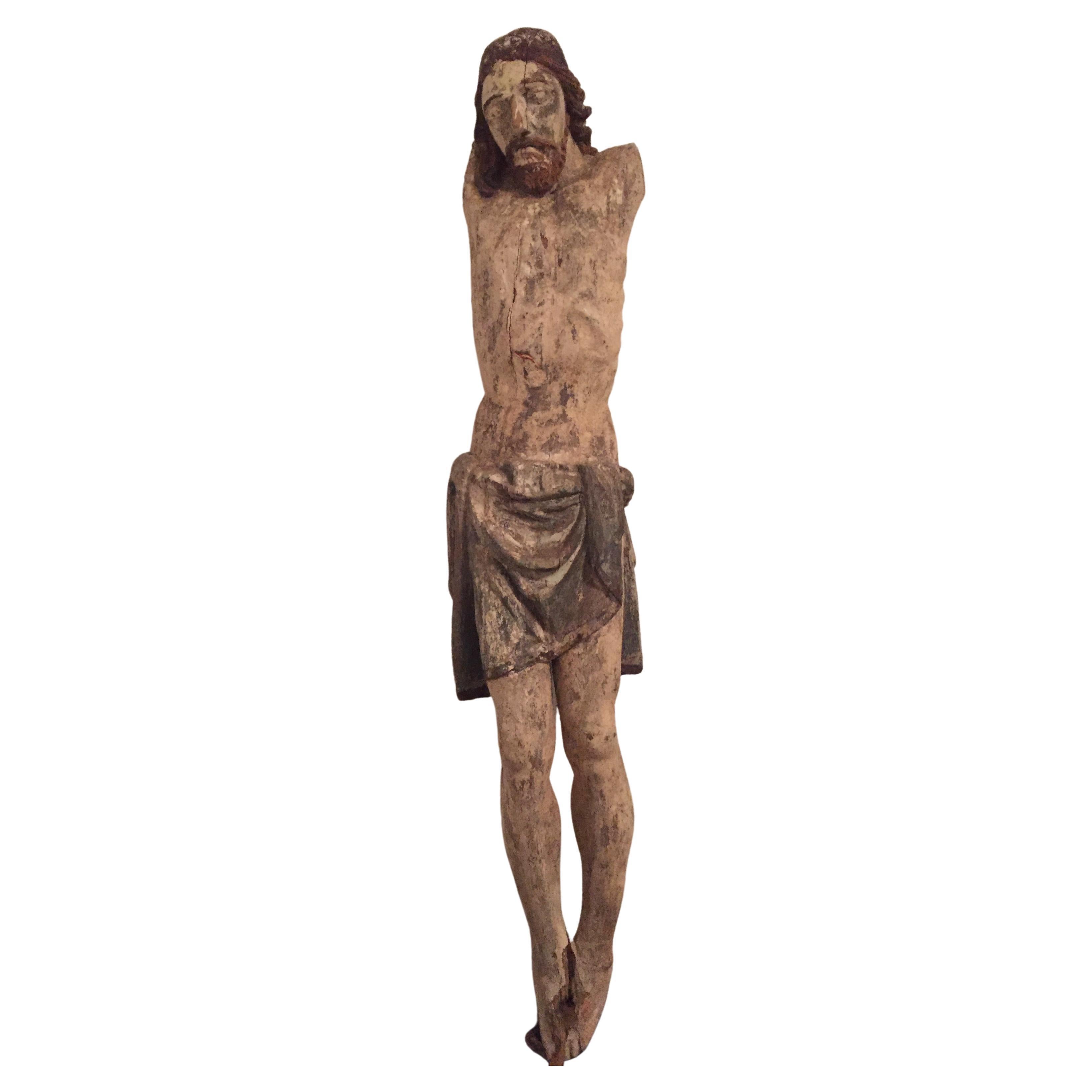 Antique Religious Folk Art Crucifixion Sculpture  For Sale