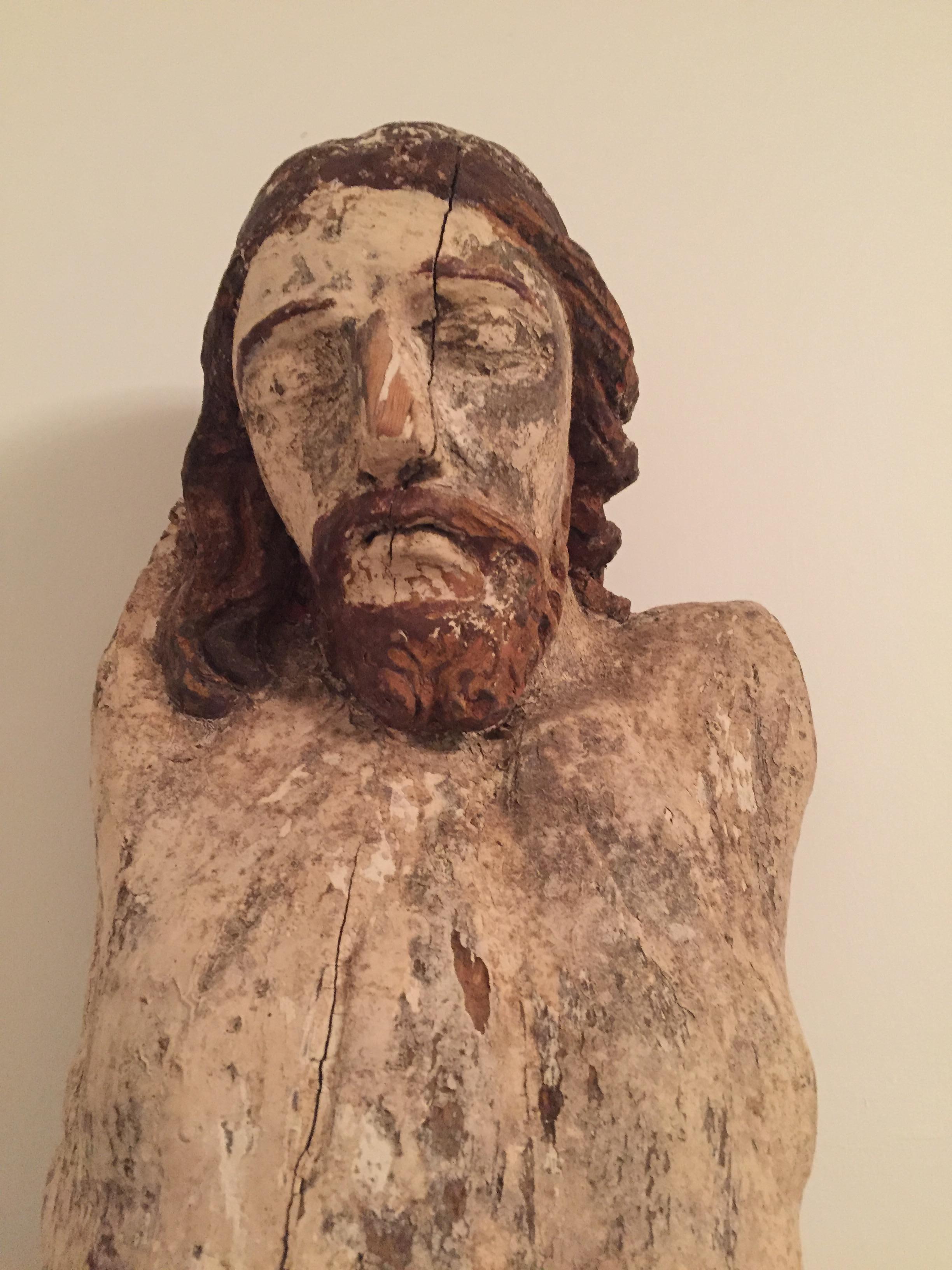 Mid-19th Century Antique Religious Folk Art Crucifixion Sculpture  For Sale
