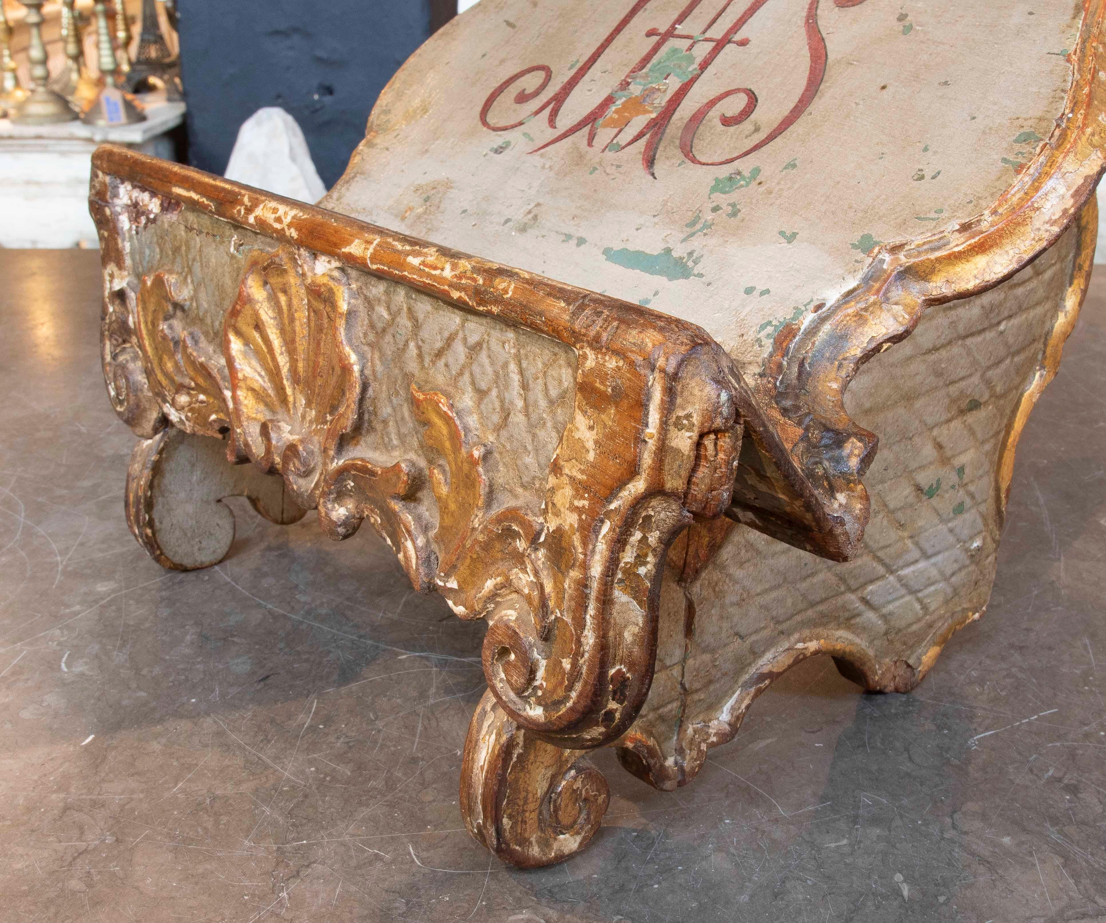 Antique Religious Lectern with IHS Monogram – Baroque Carving in Polychrome Wood For Sale 5