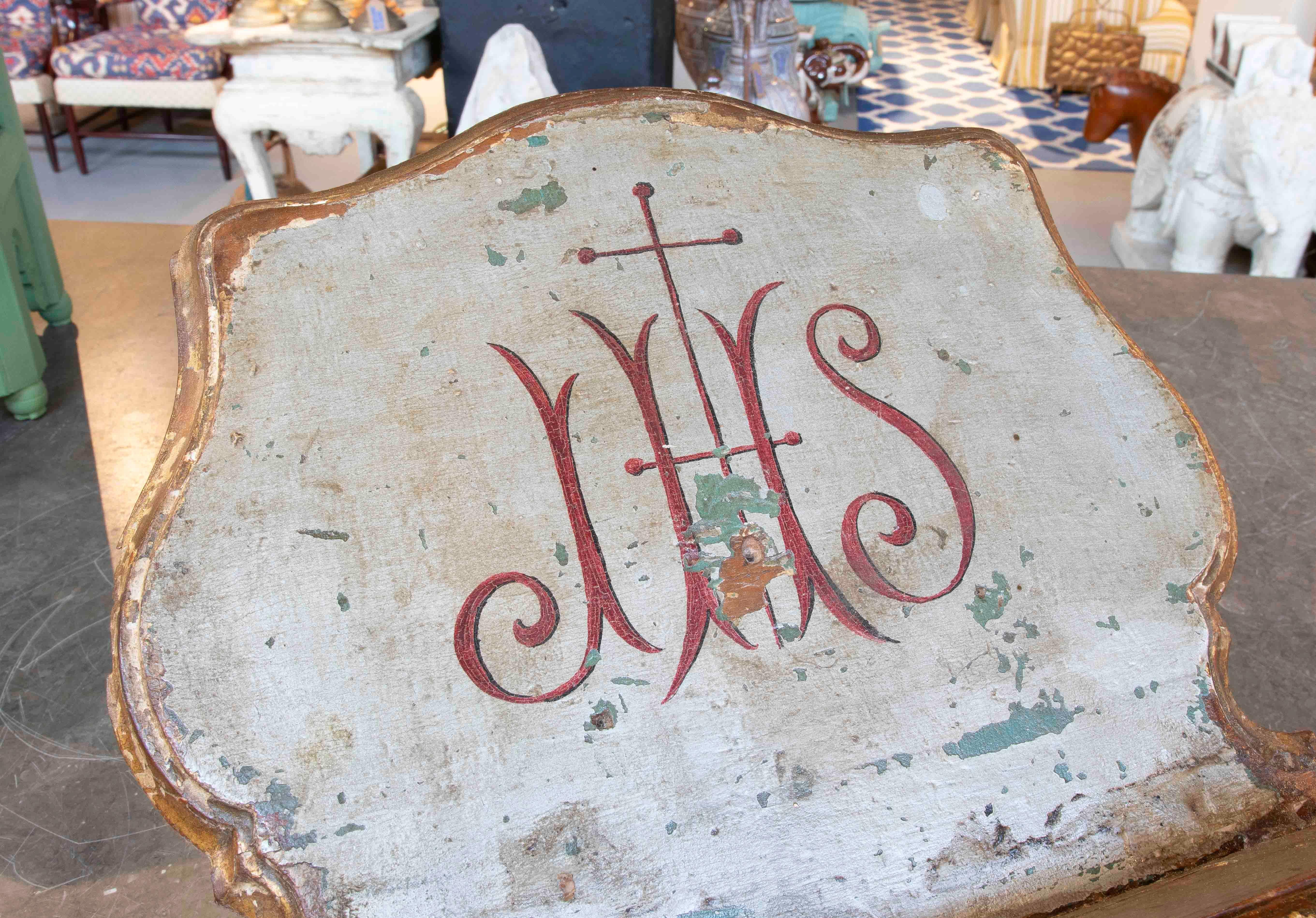 Antique Religious Lectern with IHS Monogram – Baroque Carving in Polychrome Wood For Sale 1
