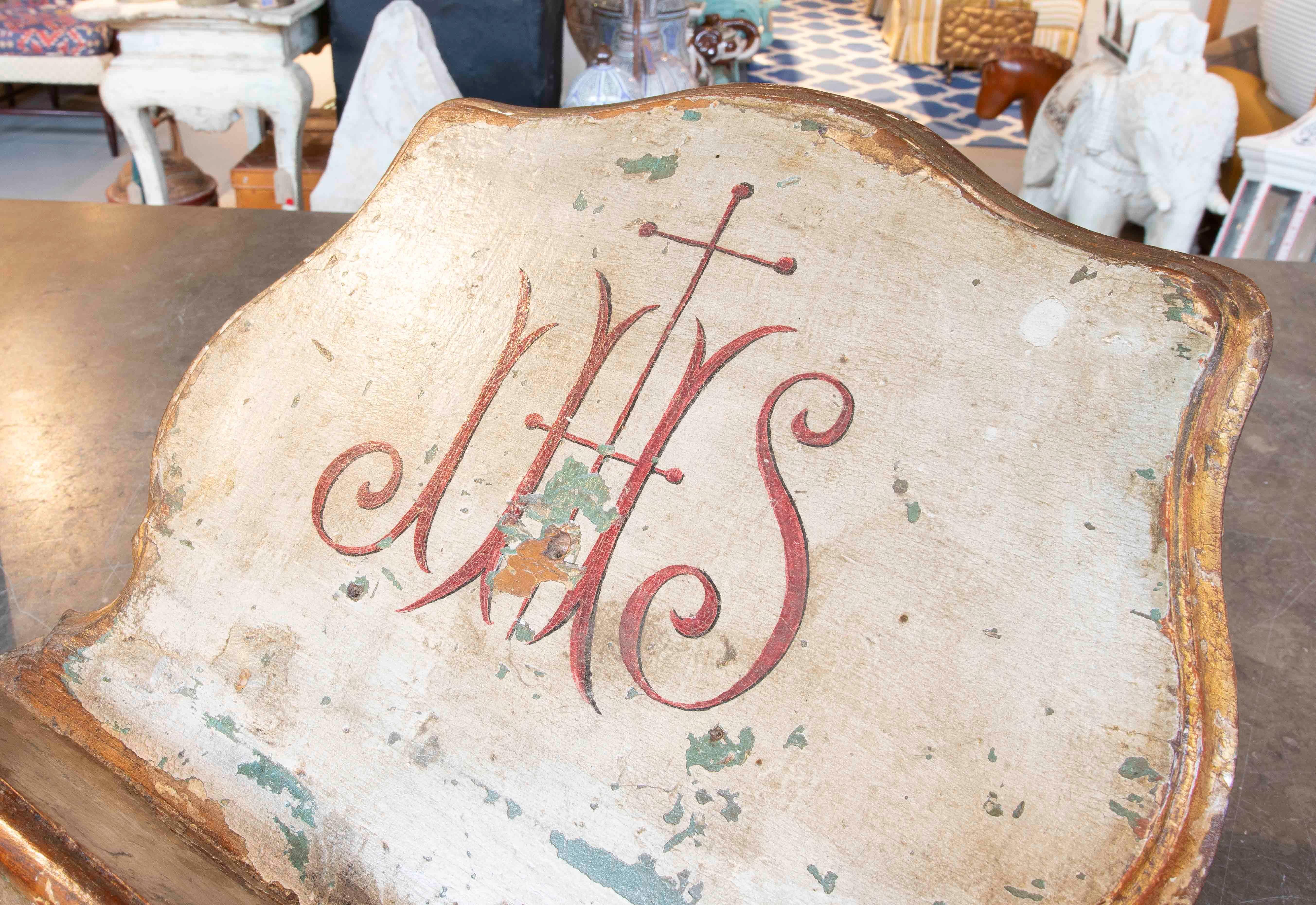Antique Religious Lectern with IHS Monogram – Baroque Carving in Polychrome Wood For Sale 2