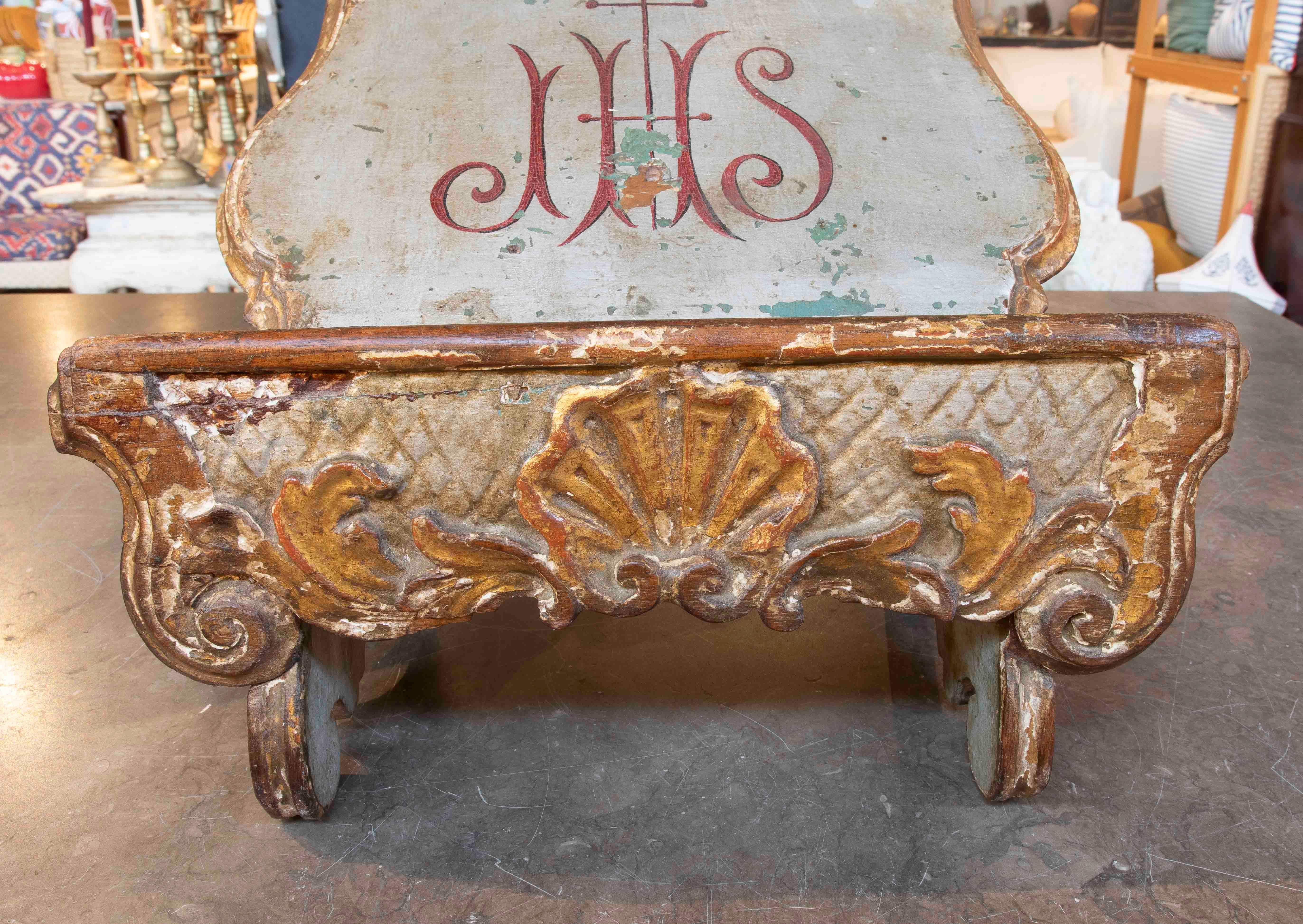 Antique Religious Lectern with IHS Monogram – Baroque Carving in Polychrome Wood For Sale 4