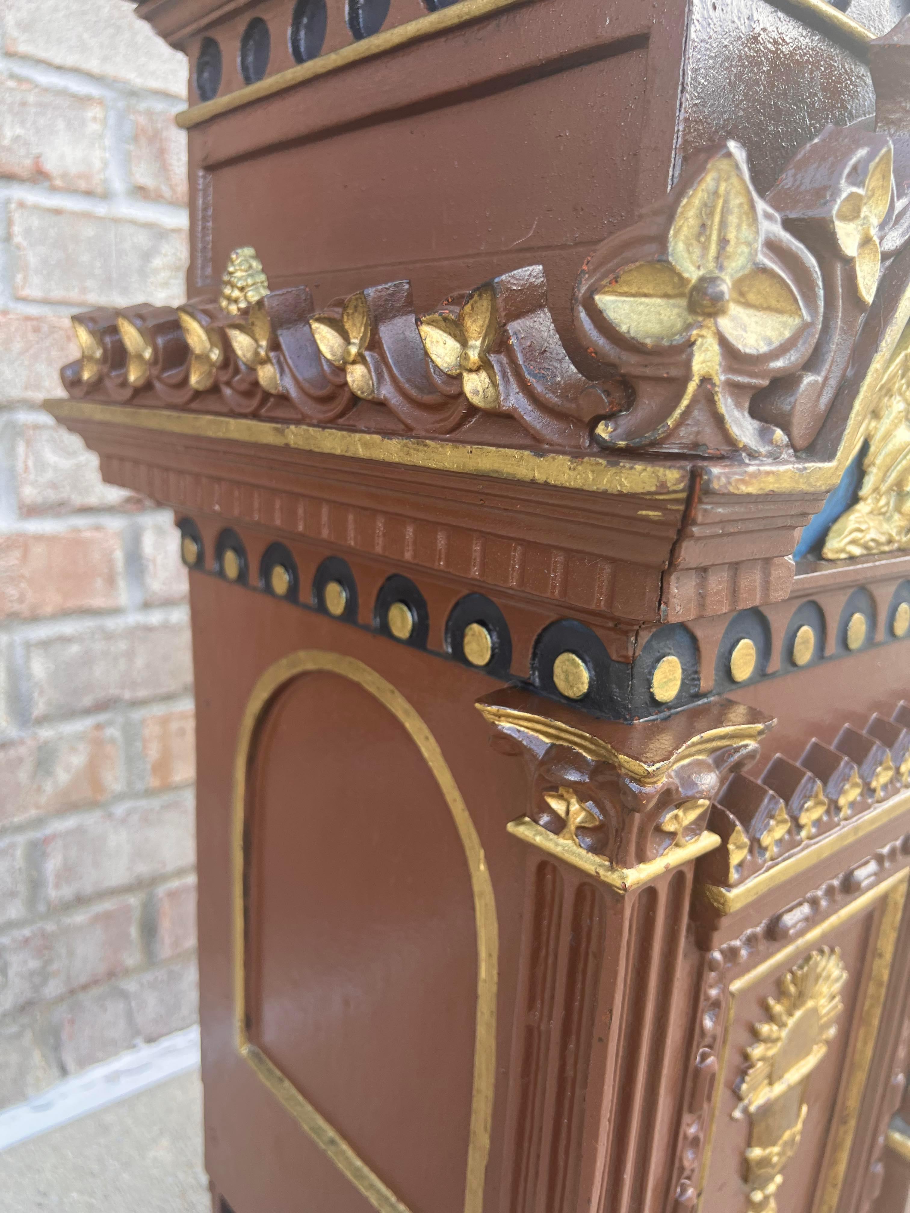Antique Religious Polychrome Gilt Wood Cast Iron Tabernacle For Sale 2