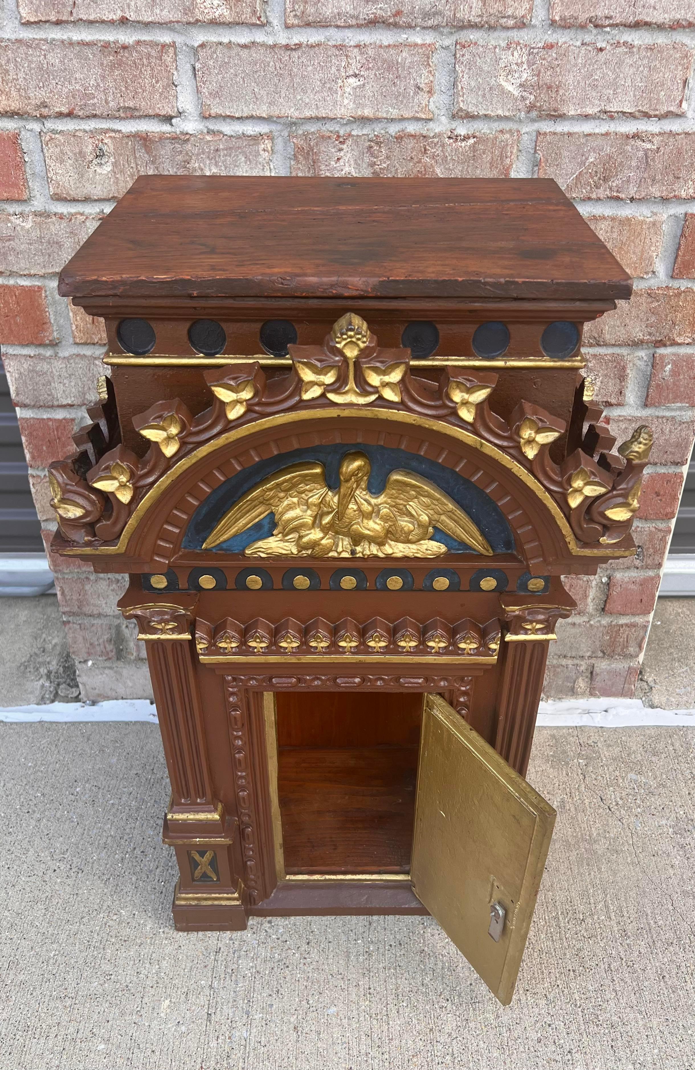 Antique Religious Polychrome Gilt Wood Cast Iron Tabernacle For Sale 3
