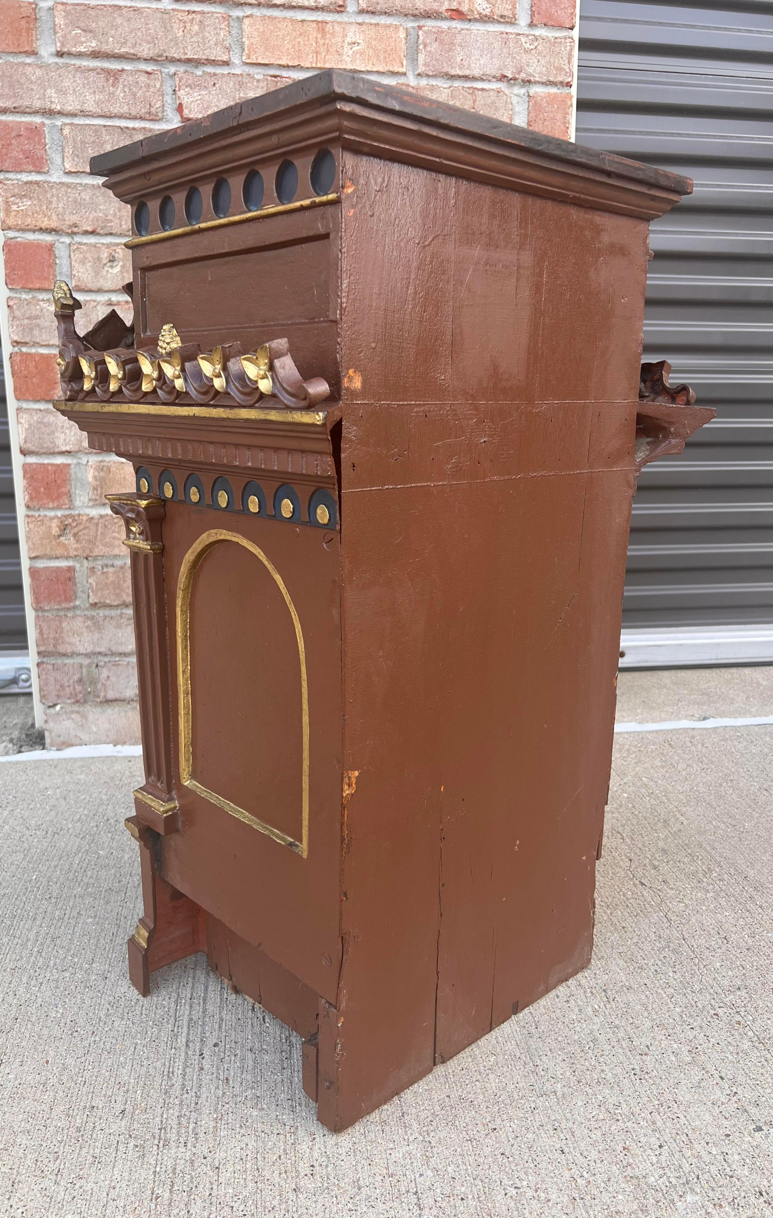 Antique Religious Polychrome Gilt Wood Cast Iron Tabernacle For Sale 5