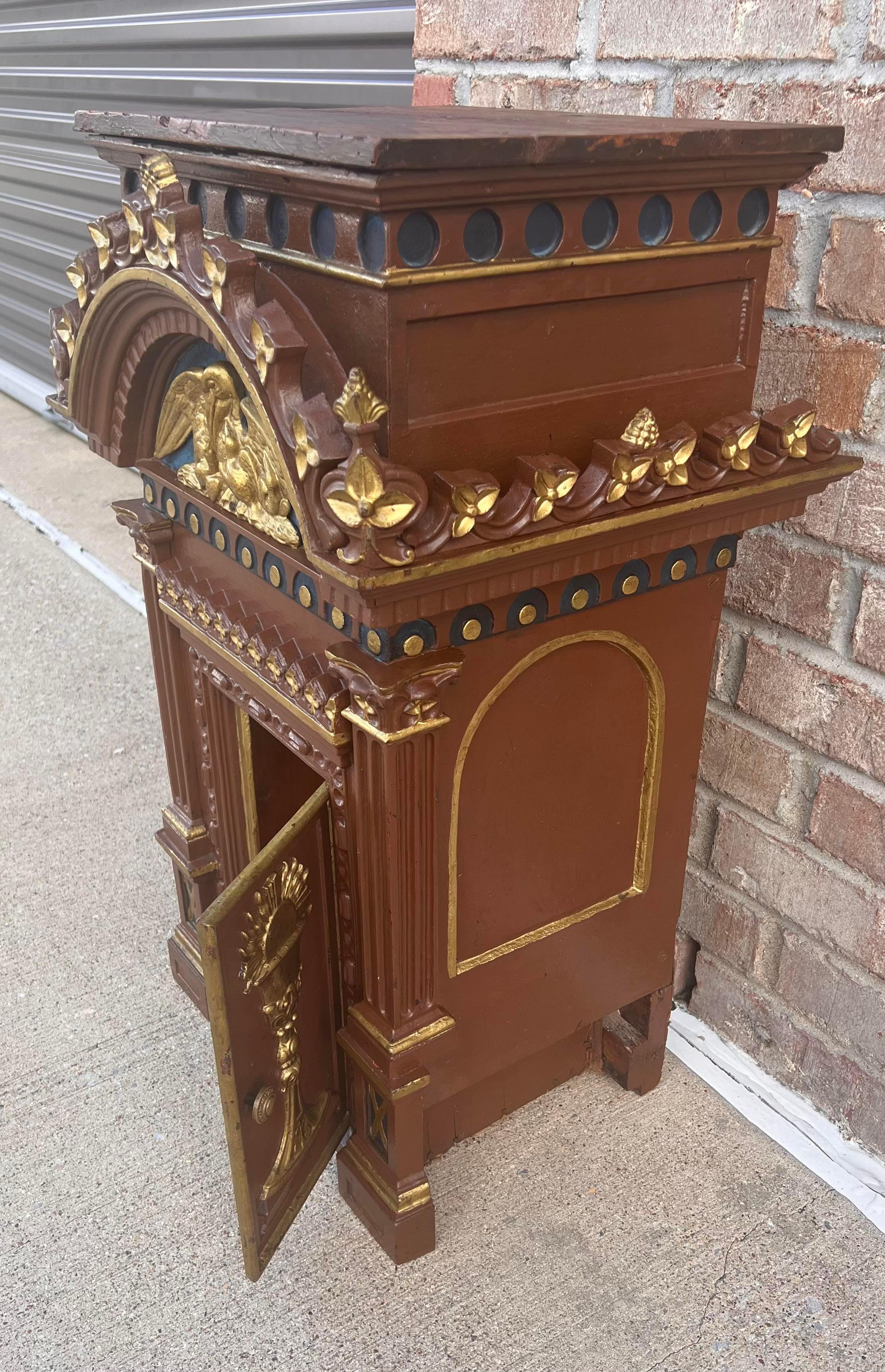 Antique Religious Polychrome Gilt Wood Cast Iron Tabernacle For Sale 7