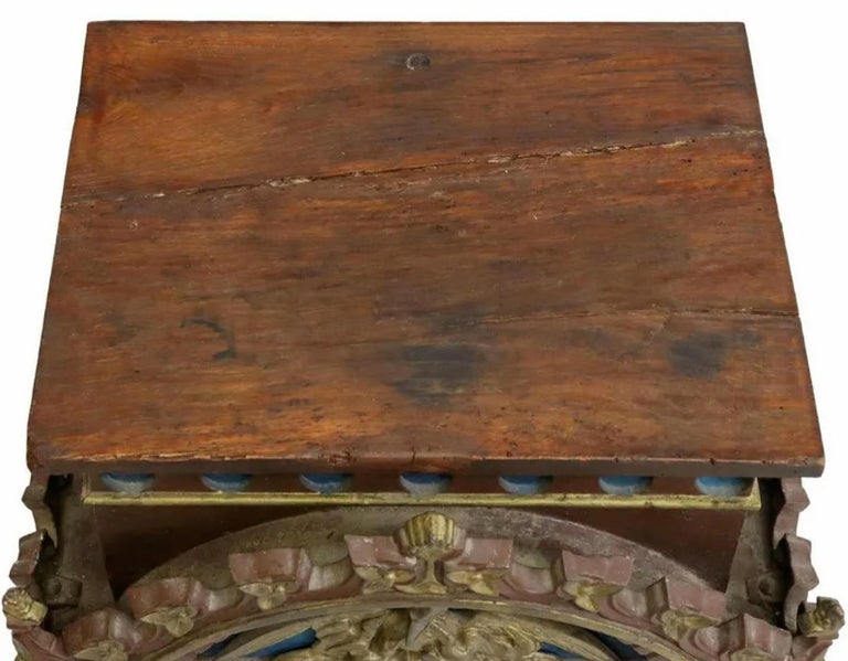 Antique Religious Polychrome Gilt Wood Cast Iron Tabernacle For Sale at
