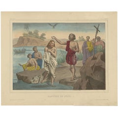 Antique Religious Print "No. 10" The Baptism of Jesus, circa 1840