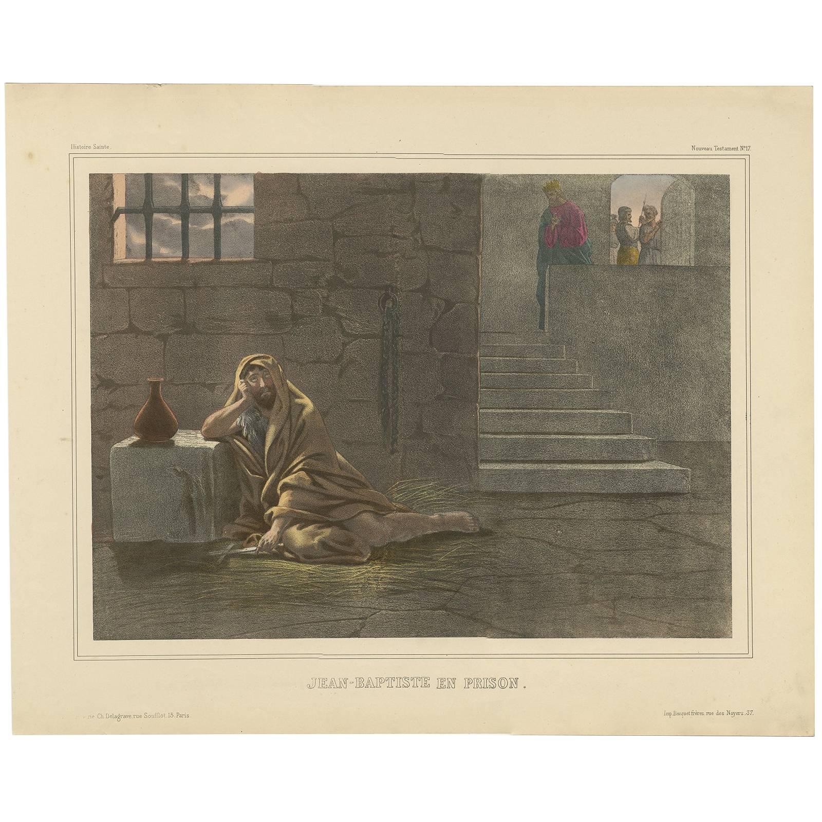 Antique Religious Print 'No. 17' Apostle Paul in Prison, circa 1840 For Sale