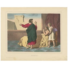 Grabado religioso antiguo 'nº 19' Hezekiah, hacia 1840