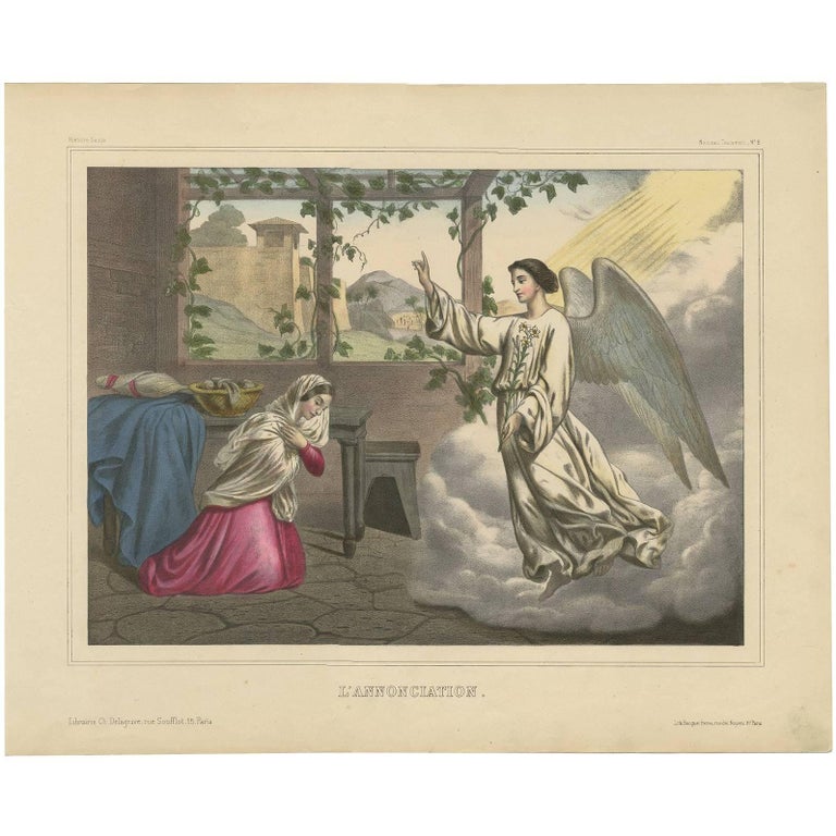 Antique Religious Print 'No. 2' The Annunciation, circa 1840 For Sale
