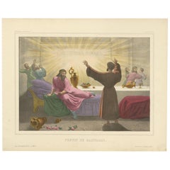 Antique Religious Print "No. 23" Belshazzar
s Feast, circa 1840