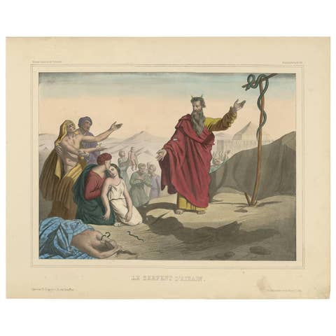 Antique Religious Print 'No. 28' The Bronze Serpent, circa 1840
