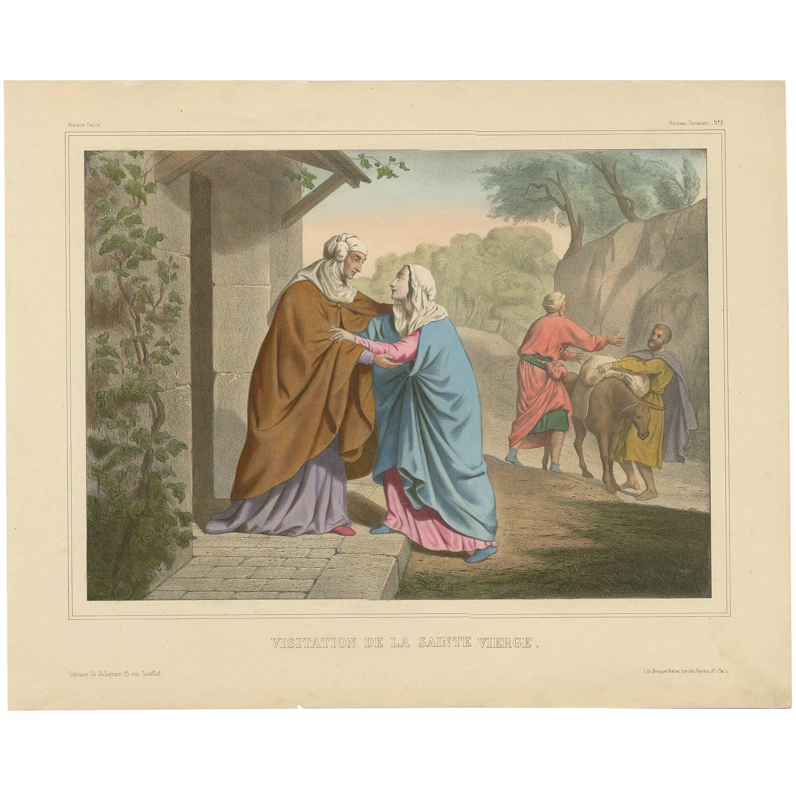 Antique Religious Print 'No. 3' Visitation of the Blessed Virgin Mary circa 1840