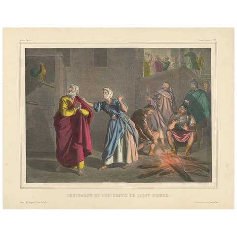 Antique Religious Print "No. 30" the Denial of Peter, circa 1840