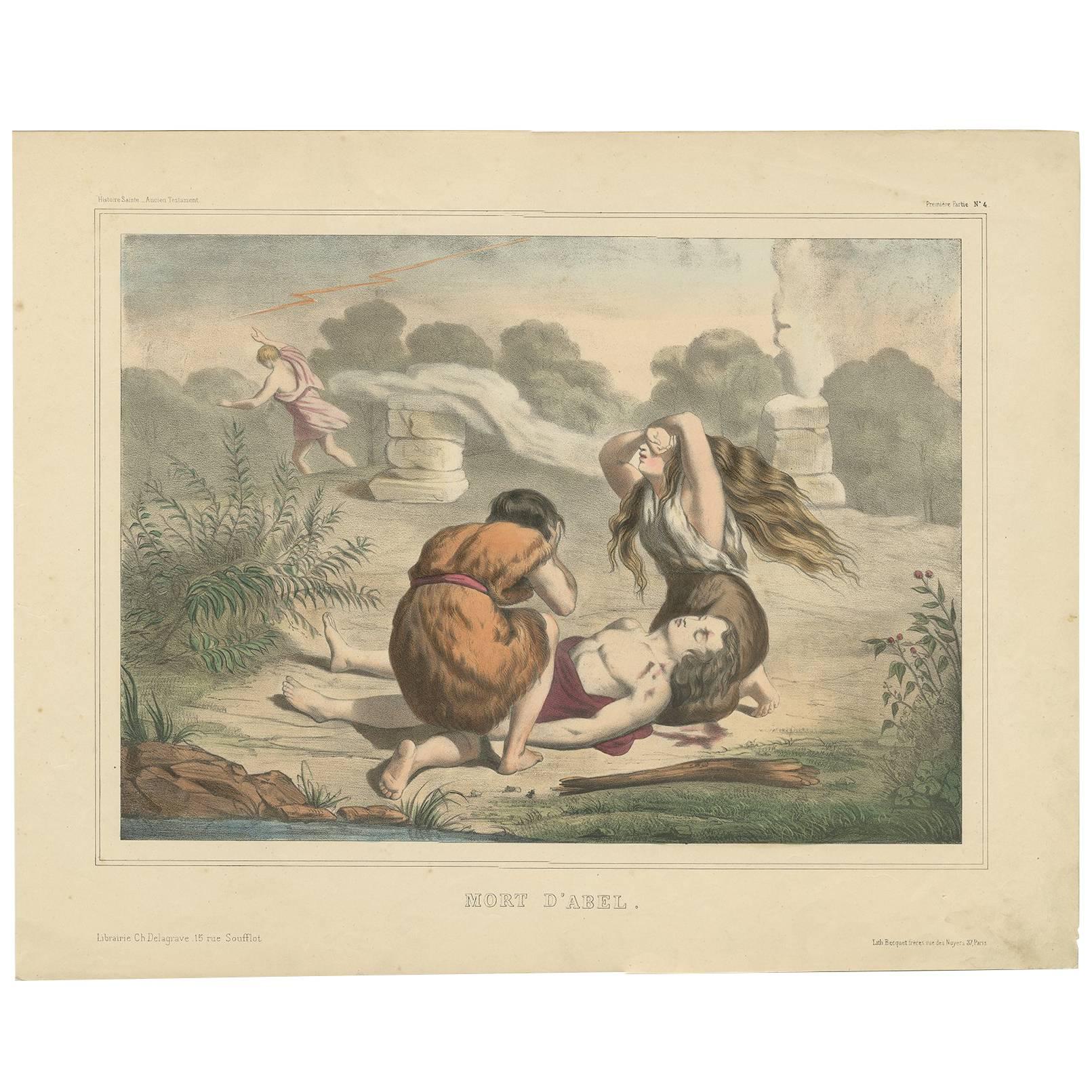 Antique Religious Print 'No. 4' the Death of Abel, circa 1840
