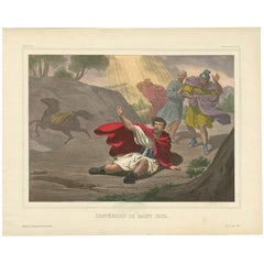 Antique Religious Print ‘No. 45’ the Conversion of Saint Paul, circa 1840