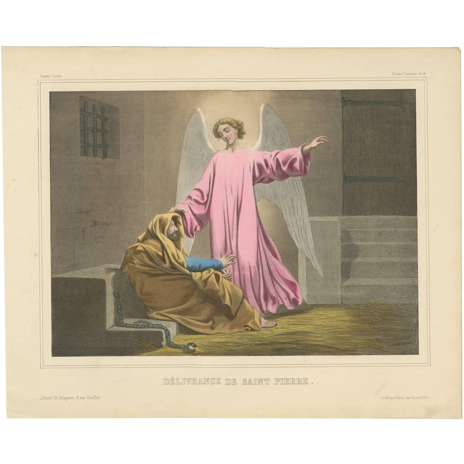 Antique Religious Print 'No. 46' The Deliverance of Saint Peter, circa 1840