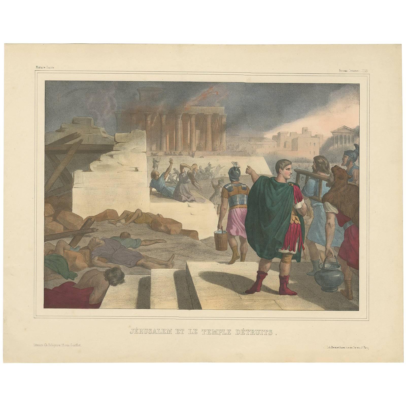 Antique Religious Print "No. 48" Jerusalem and the Destroyed Temple, circa 1840 For Sale