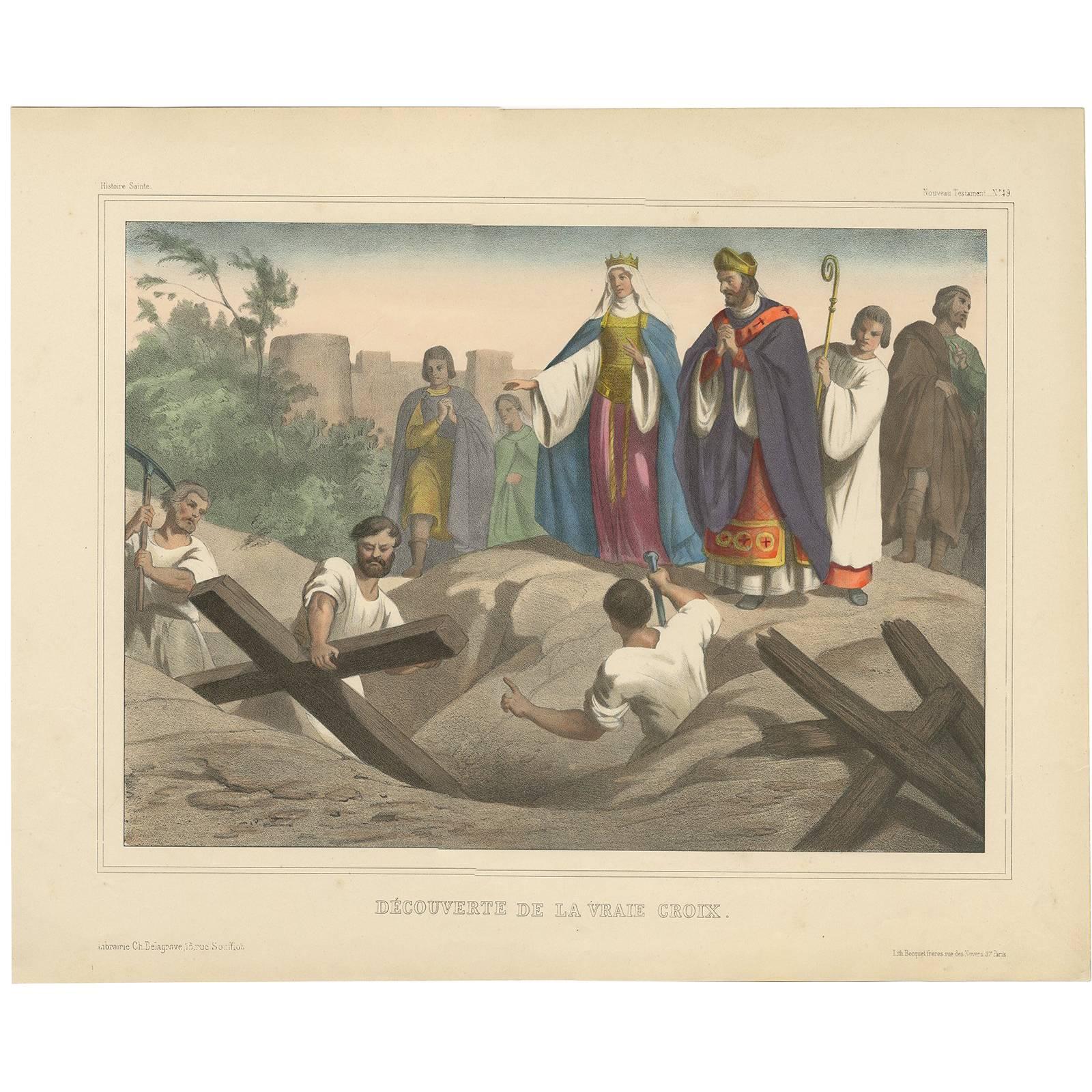 Antique Religious Print 'No. 49' Discovering the True Cross, circa 1840