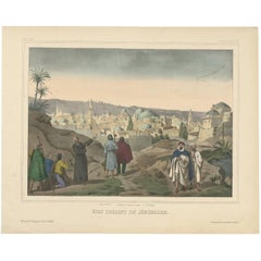Antique Religious Print 'No. 50' a View of Jerusalem, circa 1840
