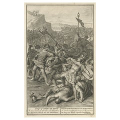 Stampa antica religiosa della Battaglia tra Israeliti e Amaleciti, 1728