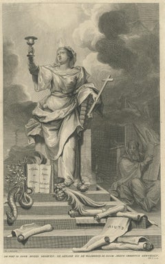 Antique Religious Print 'The Law is Given by Moses' by A. Calmet, 'circa 1725'